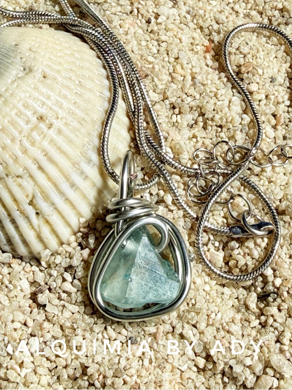 Pale Aqua QUARTZ Wire-Wrapped Pendant Necklace